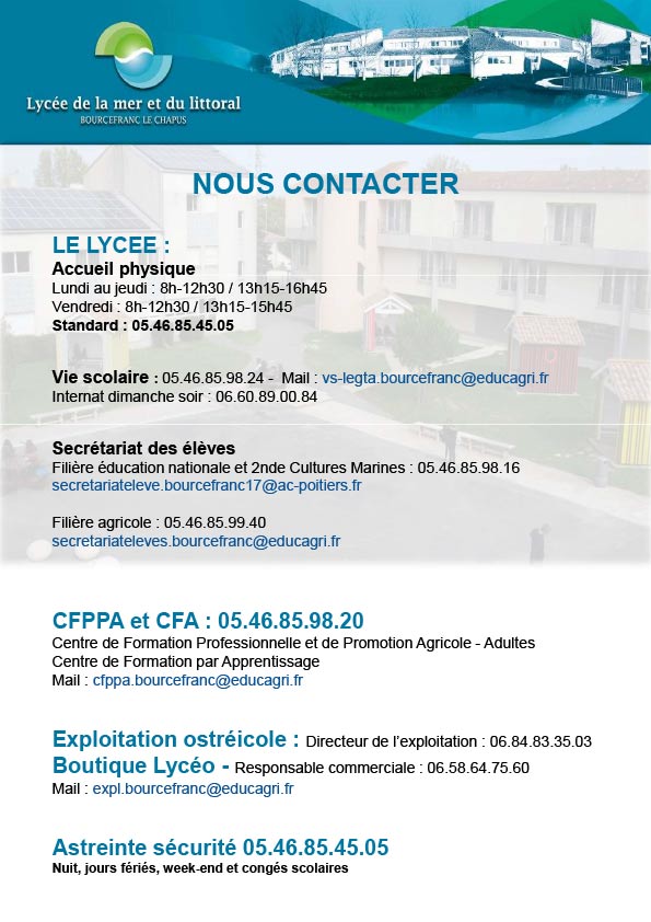 contact lycée de la mer et du littoral 17 Bourcefranc