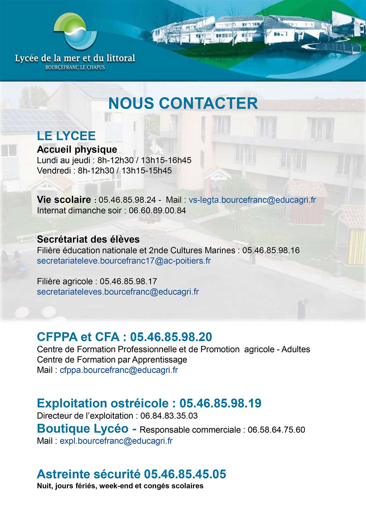 contact lycée de la mer et du littoral 17 Bourcefranc