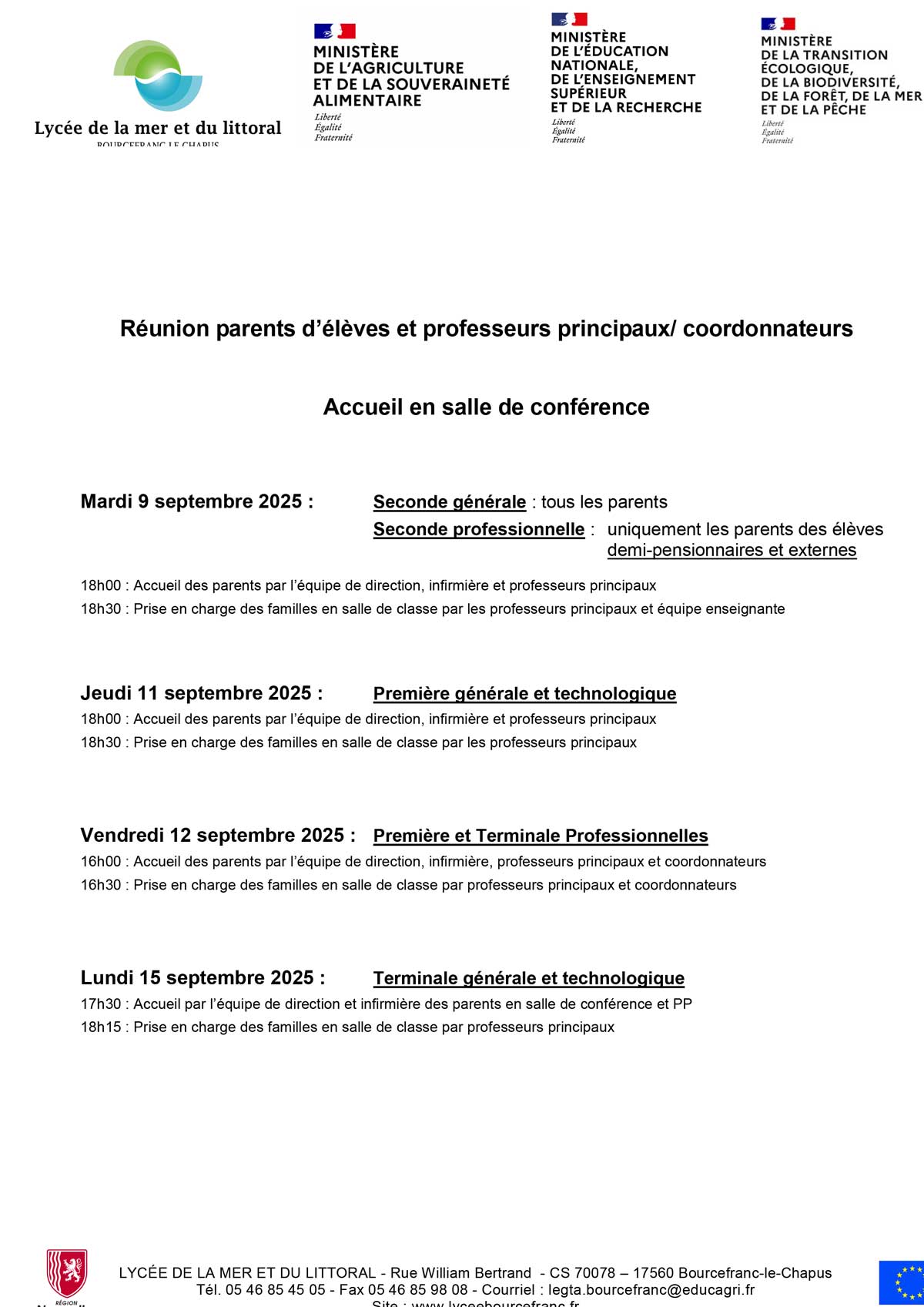 3ème Forum de l'Environnement 21 mars 2025 lycée de la mer et du littoral